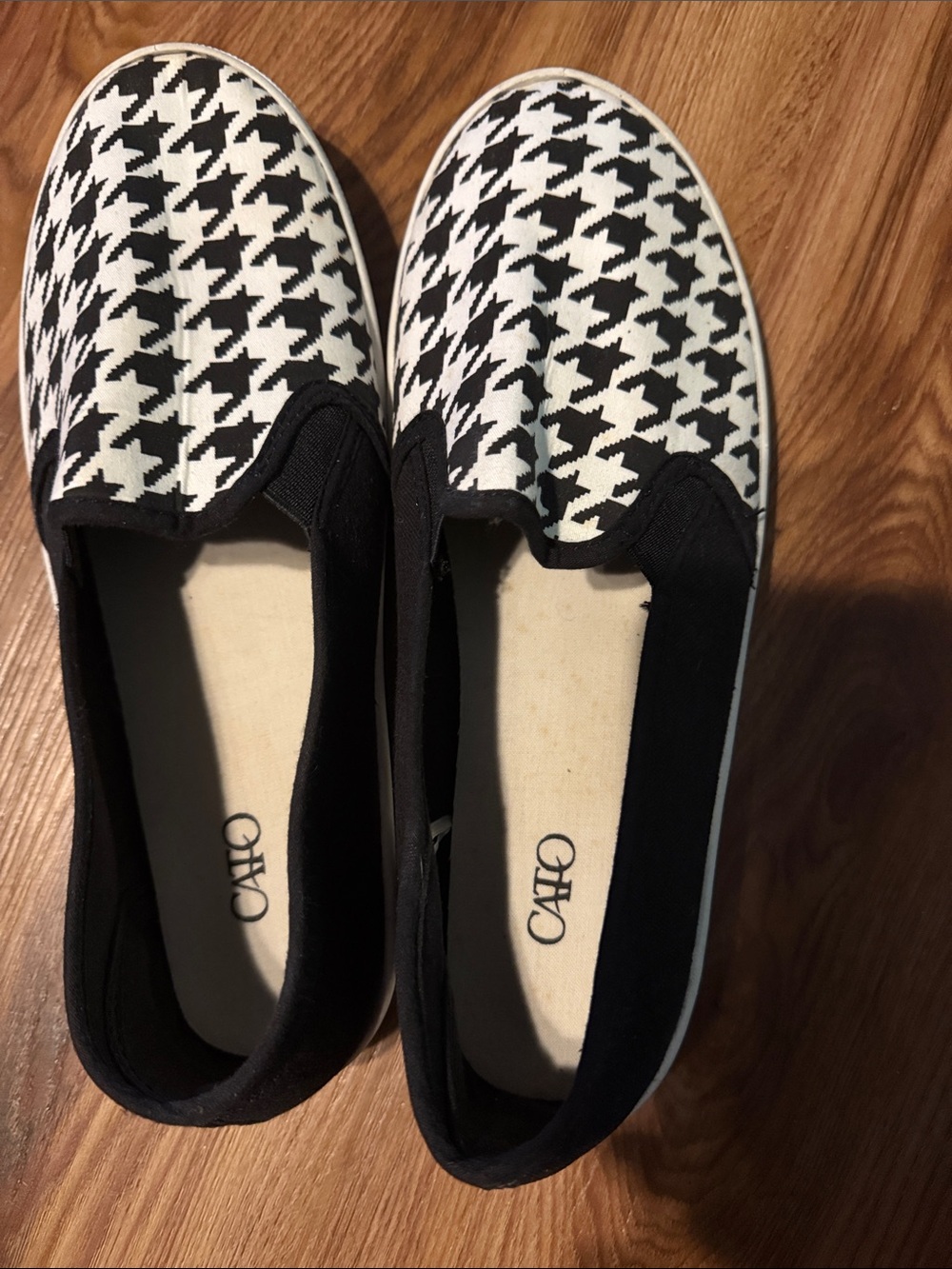 Cato Black and White Houndstooth Slip-On Sneakers